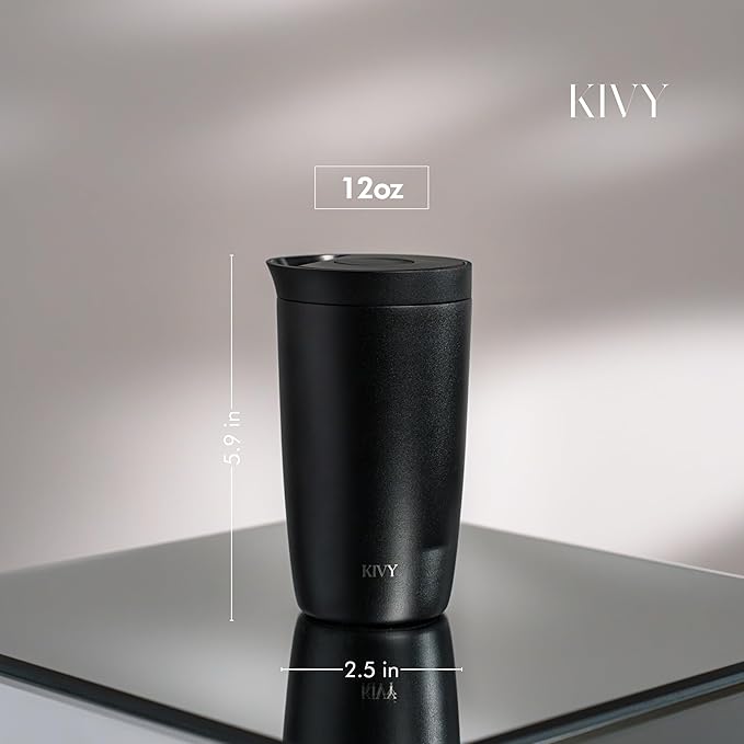 KIVY Travel Coffee Mug Tumbler [24h Cold | 6h Hot] Reusable Insulated Coffee Tumbler Stainless Steel - Spill Proof Coffee Travel Mug - Leakproof 12oz Insulated cup to go - Dishwasher Safe, BPA Free