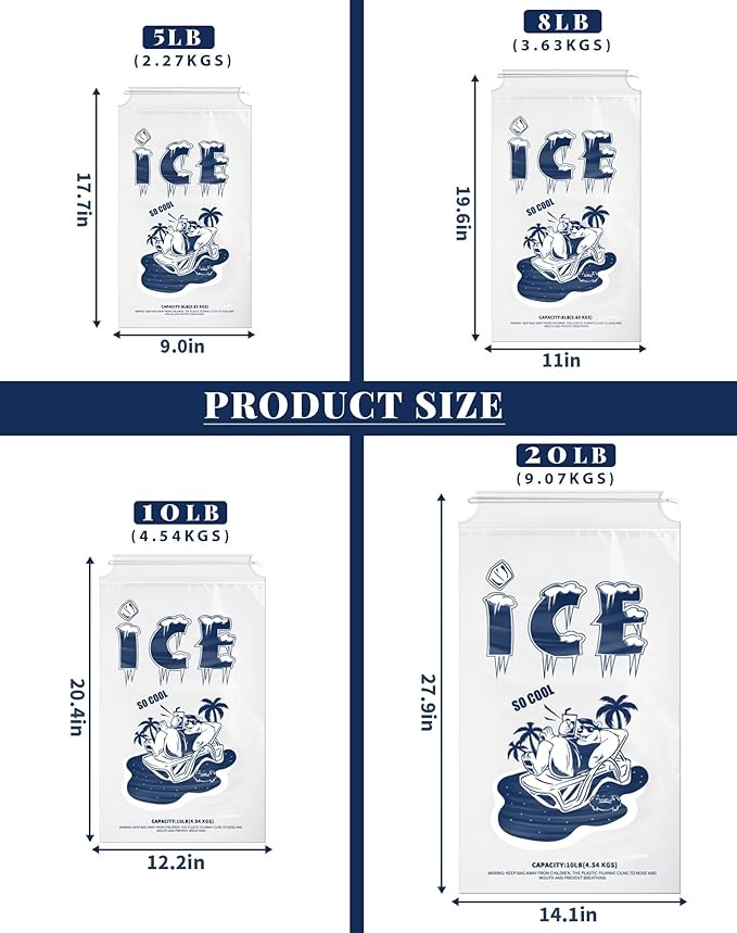 FireKylin 50 Pack Ice Bags 10 lb, Heavy-Duty Ice Bags with Drawstring for Freezer (2 Mils Thickness)