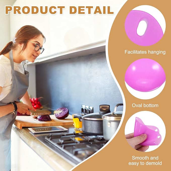 uxcell 4 Pack Egg Poacher, Nonstick Silicone Egg Poacher Cups Poached Cups Kitchen Breakfast Gadget for Microwave Air Fryer Stove Top Cooking Boiled Poached, Purple