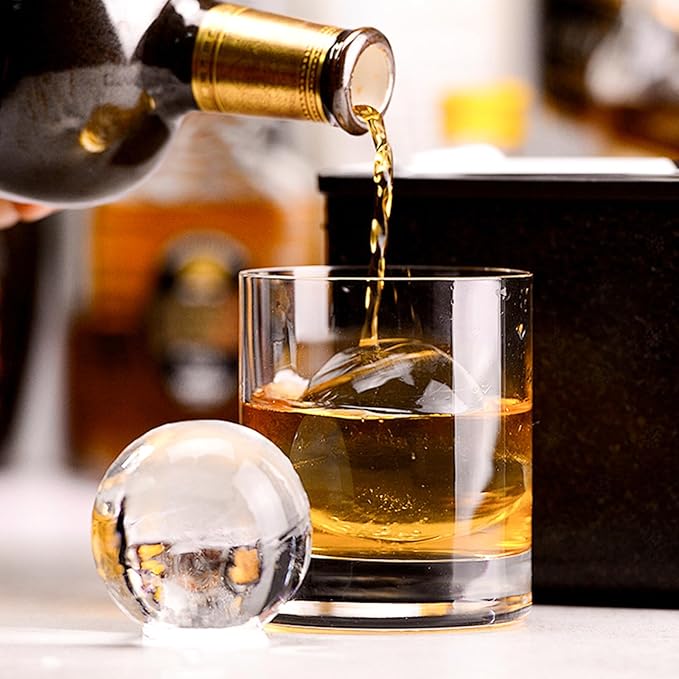 Clear Ice Cube Maker for Whiskey & Cocktails, Non-BPA Premium Silicone Ice Cube Molds, Easy-Release Sphere Ice Maker (2 PACK)