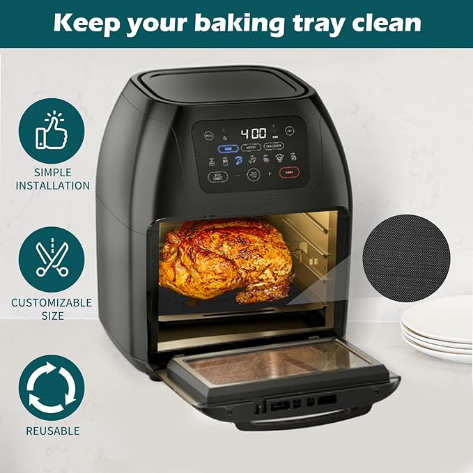 Oven Liners for Bottom of Oven, 9.4"x8.7" Reusable Non-Stick Heat Resistant Baking Mat Teflon Sheets for Chefman 10QT Multifunctional Digital Air Fryer, 4 Pack