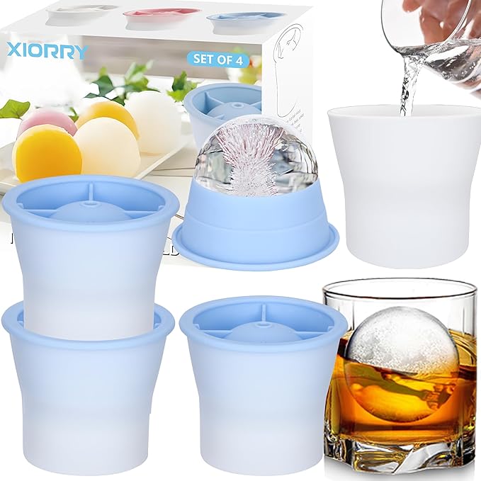 (Upgrade) Ice Molds 4 PCS, Silicone Sphere Ice Mold Maker, Stackable Easy Release Circle Ice Cube Mold with Lids, Spherical Ice Makers with Lids for Whiskey, Cocktails, Bourbon, and Drinks