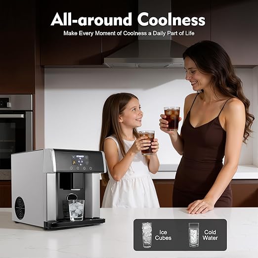Nugget Ice Maker Countertop, Smart 2-in-1 Water Dispenser with Ice Maker with LCD Panel Self Dispensing Nugget Ice Maker Self-Cleaning 33LBS/24H Crushed Chewable Ice for Home Kitchen Office