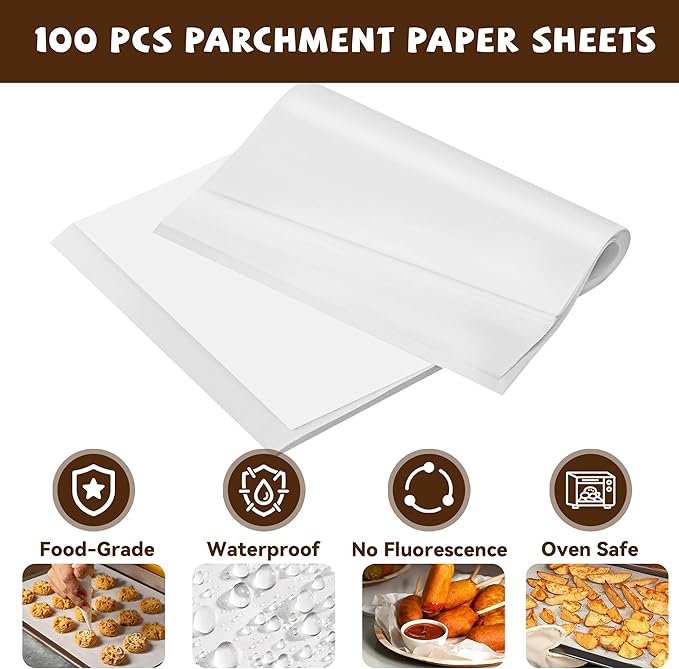 Air Fryer Paper Liners Disposable Compatible with Breville BOV900BSS Smart Oven Air Fryer Pro, 100 PCS Parchment Paper Sheets Accessories for Breville toaster oven
