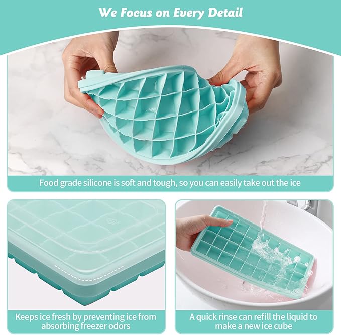 Food-grade Silicone Ice Cube Tray with Lid and Storage Bin for Freezer, Easy-Release 2 * 36 Small Nugget Ice Trays 1 ice Bucket & Scoop, Flexible Ice Cube Molds with Ice Container