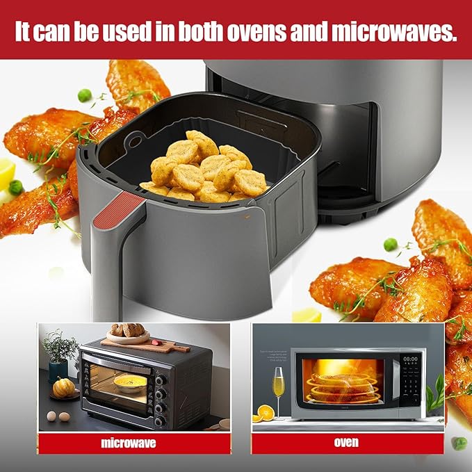 Square Silicone Air Fryer Liners 2 Pack, Heavyweight and thickened 7 Inch Air Fryer Liners,Reusable Silicone Basket, Air Fryer Accessories(Black&Blue)