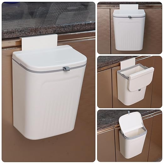 Xyskin 3.2 Gallon/12 L Kitchen Hanging Garbage Can with Lid, Wall Mounted Counter Waste Bin, White