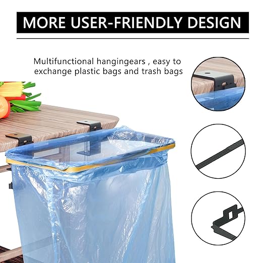 mumisuto Trash Bag Holder, Over The Cabinet Trash Bag Holder for Kitchen, Stainless Steel Under Sink Bag Holder, Garbage Bag Holder for Kitchen, Cabinet, Camping, Picnics (Without Garbage Bag)