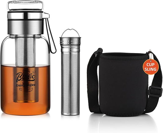 Bincoo Glass Cold Brew Coffee Maker with Extended Fine Mesh Filter, Tea Infuser Bottle Iced Coffee Maker with Thick Borosilicate Glass (500ml/17oz)