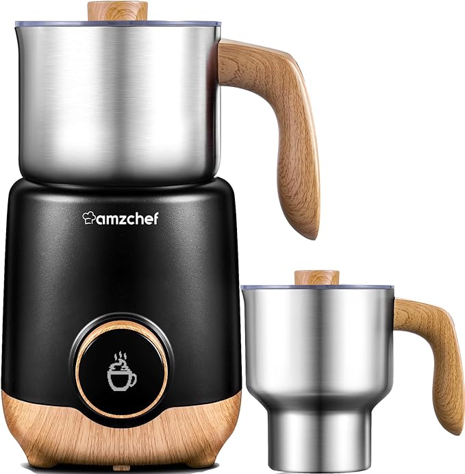 AMZCHEF 8-IN-1 Milk Frother and Steamer 550 Watts, 21oz & 13.5oz Split Stainless Steel Automatic Steamer, Milk's Warmer for Latte, Cappuccino, Hot and Cold Froth, Heated Milk, Hot Chocolate, Baby Food