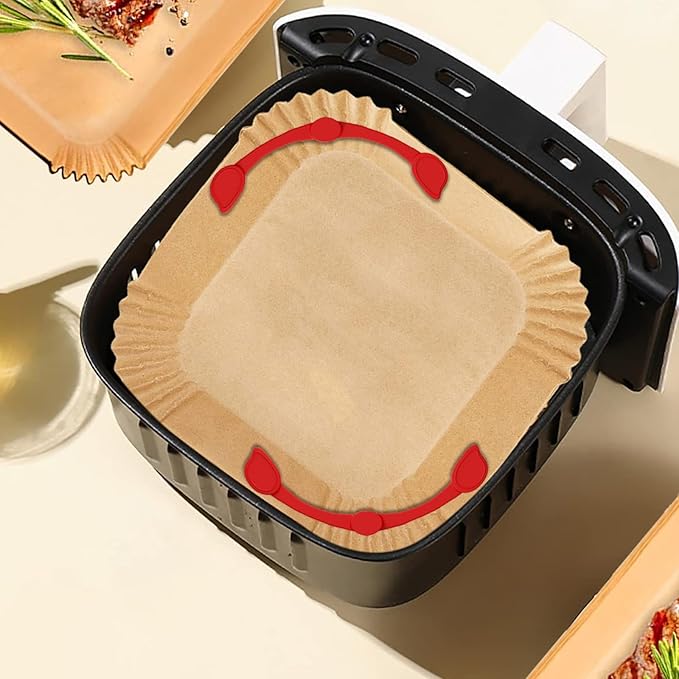 Air Fryer Magnets Silicone Buckle for Parchment Paper Liners, High-Temp Resistant Air Fryer Accessories, Safely Lock Paper from Heating Element or Covering Food, Prevent Burning (Red)