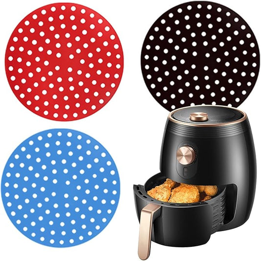 Air Fryer Silicone Liners,3 Pack Reusable Food-Grade Silicone Mat, Non-stick Heat Resistant Air Fryer Accessories (L-Rotundity)