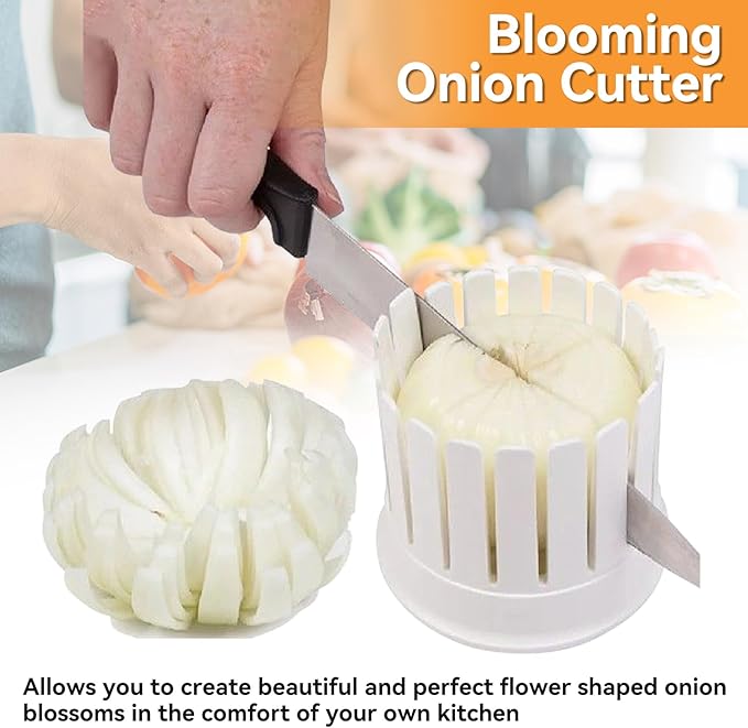 Blooming Onion Cutter, Onion Blossom Maker Vegetable Slicer Flower-Shaped Onion Potato Tomato Apple Cutter Kitchen Tool with Core Remover for Fruits Vegetables – Easy to Clean Reusable