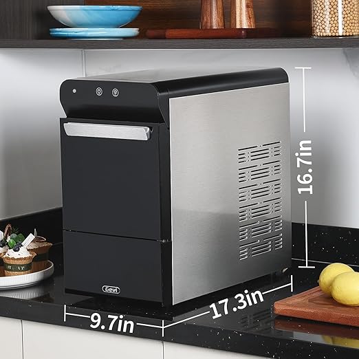 Gevi V2.0 Countertop Gemi Nugget Ice Maker | Self-Cleaning Pellet Ice Machine | Open and Pour Water Refill | Stainless Steel Housing | Fit Under Wall Cabinet | Black