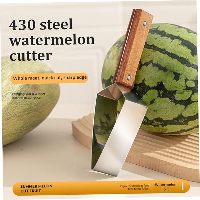 Watermelon Cutter Rectangular Stainless Steel Watermelon Slicer with Wood Handle and Blade Sleeve Polished Sharp Fruit Cutter for Apples, Hami MelonWatermelon
