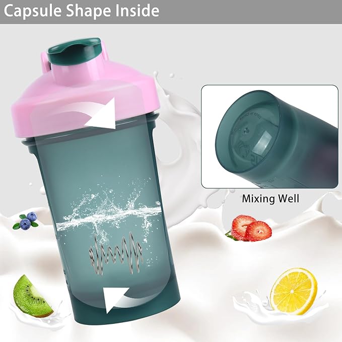 Shaker Bottle,400ml Small Protein Shaker Bottle with Mixing Ball, Portable 14oz GYM Shakes Cup for Workout,BPA free, 100% Leak Proof,Dishwasher Safe（Green）