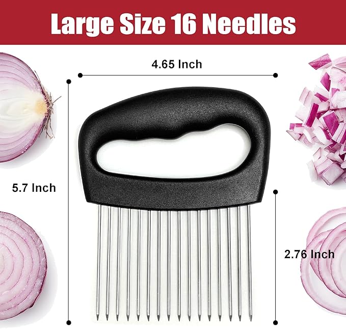 Extra-Large Onion Holder for Slicing, Onion Cutter, Onion Slicer Holder, Stainless Steel Tomato Slicer Vegetable Cutter for Potato, Tomato, Lemon, Meat Tenderizer, Kitchen Food Slicer Guide