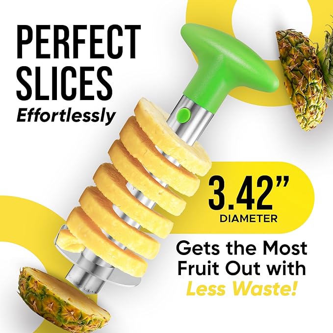 Zulay Kitchen Stainless Steel Pineapple Corer & Slicer – Heavy Duty Pineapple Cutter & Eye Removal Tool – Effortless Core Remover Tool with Sharp Reinforced Blade & Ergonomic Handle - Lime Green