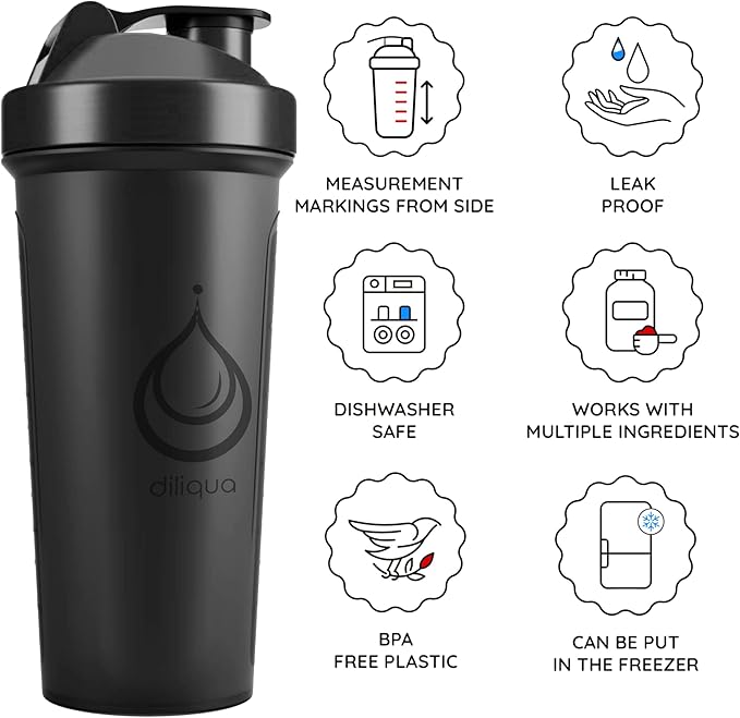 diliqua 6 PACK, Shaker Bottles with Wire Whisks for Protein Mixes | Leakproof Blender Shaker Bottle Pack | BPA-Free & Dishwasher Safe | 6 24 oz shaker bottles | Shaker Cups for shakes