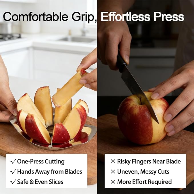 Stainless Steel Apple Slicer & Corer, 8-Slice Apple Cutter Wedger, Heavy Duty Fruit Divider for Apples & Pears, Kitchen Gadget for Home Use