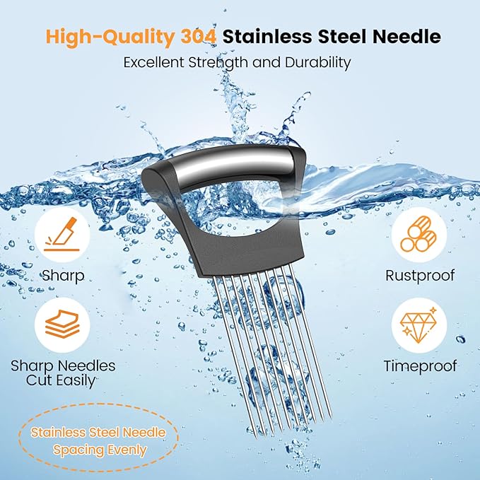 Onion Holder for Slicing, 304 Stainless Steel Onion Slicer Holder, Tomato & Vegetable Cutter, Fruit Slicer & Meat Tenderizer, Ergonomic Kitchen Gadget for Safe, Even & Odor-Free Cutting, Home Cooking