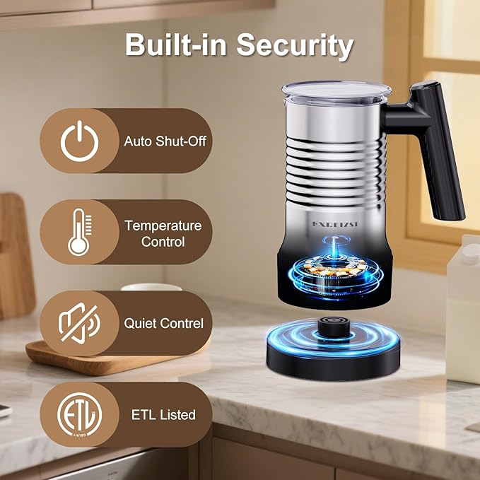 Milk Frother and Steamer, 4 in 1 Electric Milk Frother with LED Temp Display, Warm and Cold Automatic Foam Maker Stainless Steel with Touch Screen for Coffee, Latte, Cappuccino, Hot Chocolate
