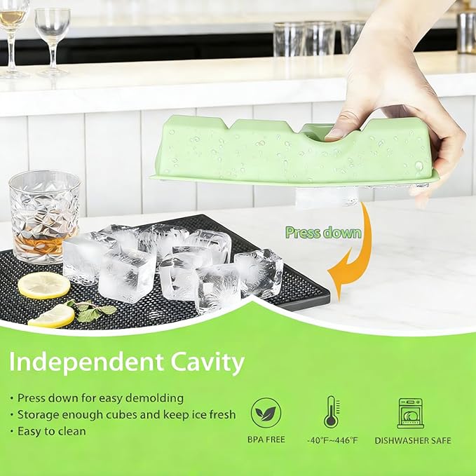 Large Square Ice Cube Molds (2-Pack),Silicone Ice Cube Trays for Freezer with Lid,Easy Release Stackable 2 inch Huge Cubed Ice Trays for Whisky