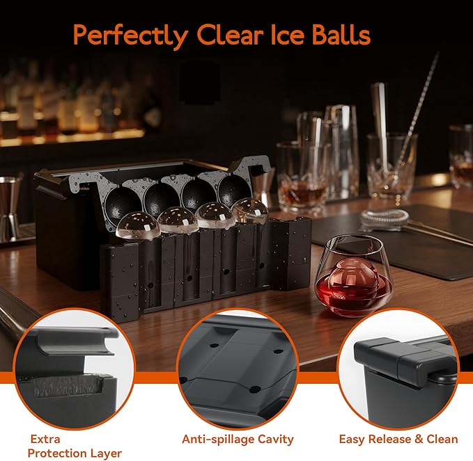 Clear Ice Ball Maker Mold 2 Inch Round Silicone Ice Molds 8 Large Ice Cubes Mold-Easy-to-Remove, Gift for Men Dad Boyfriend Who Have Everything