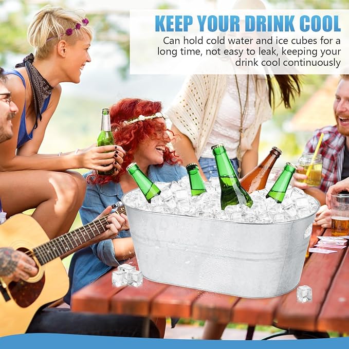 OBTANIM 4 Pack 4 Gallon Galvanized Ice Buckets Metal Champagne Drink Cooler Storage Ice Tub with Carry Handles for Beer Cocktails Wine Beverage Home Parties Bar Cooling Supplies