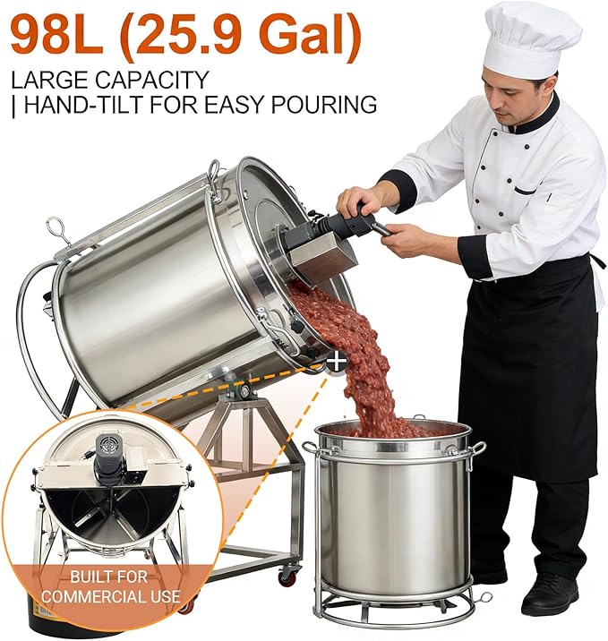 Commercial Sauce Mixer & Hot Pot Base Stir Fry Pan 98L/25.9gal Automatic Stirring Cooker, Natural Gas & Electric Stirring SUS304 Stainless Steel for Restaurant Kitchen Food Processing 110V