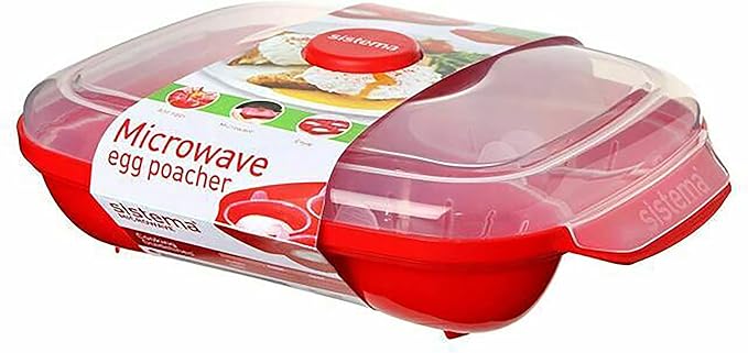 Sistema Microwave Poacher for up to 4 Eggs, Red/Clear, 28.7 x 20.5 x 8.4 cm