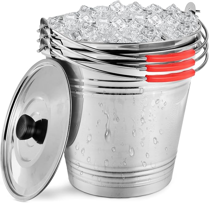 OBTANIM 3 Pack 7L Stainless Steel Metal Ice Buckets Champagne Drink Cooler Storage Ice Pails with Handle and Lid for Party Favors Organizing Home Parties Bar Cooling Supplies