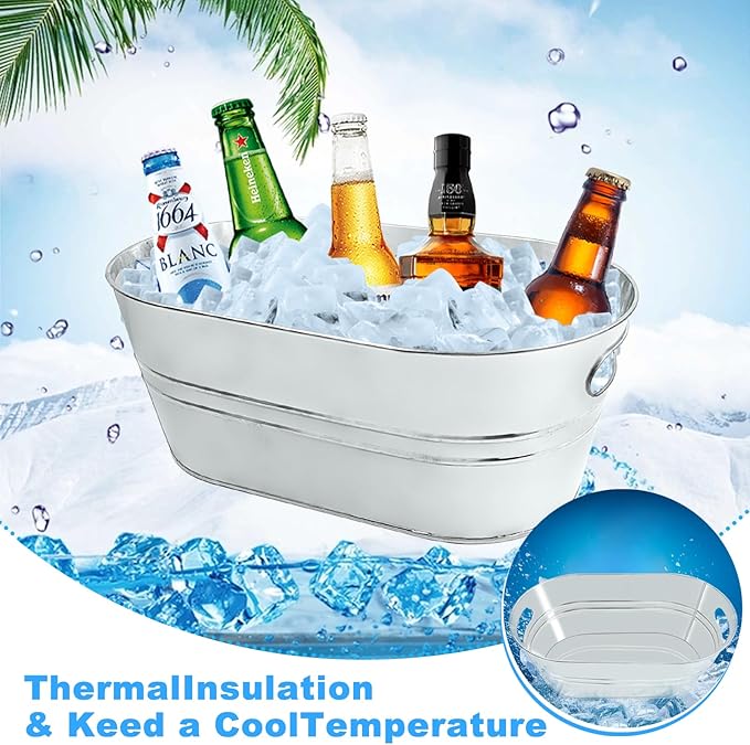 4Pcs 3 Gallon Galvanized Bucket Ice Bucket Large Metal Drink Buckets for Parties Beer Beverage Tub with Scoops for Champagne Cocktails Wine Cooling for Mimosa Bar Supplies