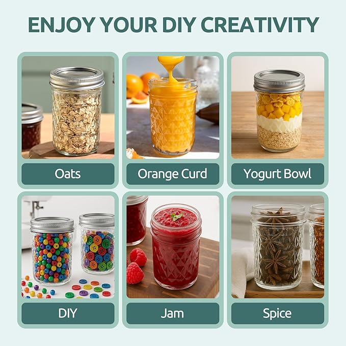 2 Pack 8 oz Mason Jars with Lids, Regular Mouth Leak-Proof Airtight Lids, Glass Canning Jars for Food Storage, Overnight Oats, Pickling & Preserving