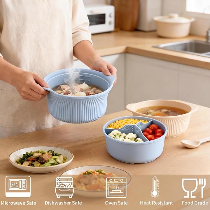 Microwave Vegetable Steamer, Silicone Microwave Cooker Basket for Broccoli, Rice, Eggs & Baby Food, Double Layer Design, Healthy Low Carb Cooking, Dishwasher Safe
