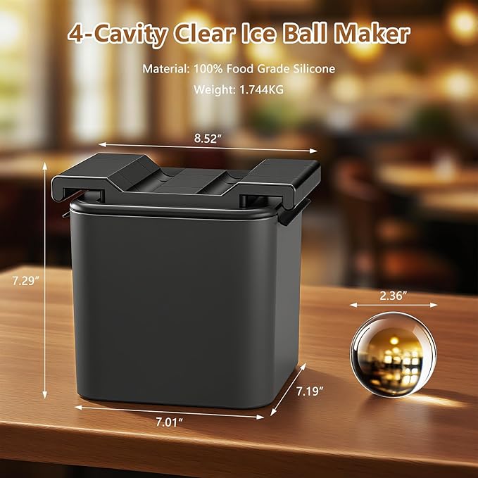 Clear Ice Ball Maker Mold,4 Cavity Ice Sphere Mold for Whiskey,2.36" Whiskey Ice Ball Mold,Idea Gifts for Dad Boyfriend Boss Men who Have Everything