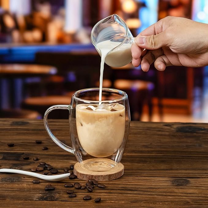 FrutPunch Double Walled Glass Coffee Mugs, Glass Coffee Mugs Set Of 2, Glass Coffee Cups with Handles, 12OZ, Suitable for Cappuccino, Latte, Espresso, Hot Drinks, Cold Drinks (2)