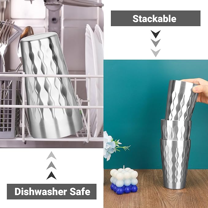 Stainless Steel Drinking Glasses, 19 oz Insulated Tumbler, 4 Pack Double Wall Unbreakable Stackable Water Tumblers Premium Insulated Metal Cup for Travel Camping Home Outdoor Gifts