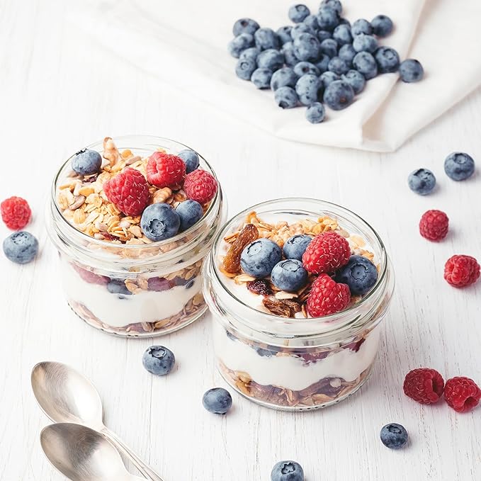 SHOWIN Overnight Oats Containers with Lids, 10oz Glass Jars with Lids 2 pcs, Milk White, Wide Mouth Mason jars for Salad, Yogurt, Snacks, Meal Prep