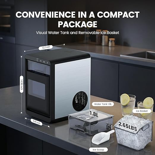 Kndko Nugget Ice Makers Countertop, Pebble Ice Machine & Crushed Ice Maker 44Lbs/24H, Pellet Ice Makers with Ice Scoop & Removable Basket, Self-Cleaning Countertop Ice Machine for Home/Kitchen/Office