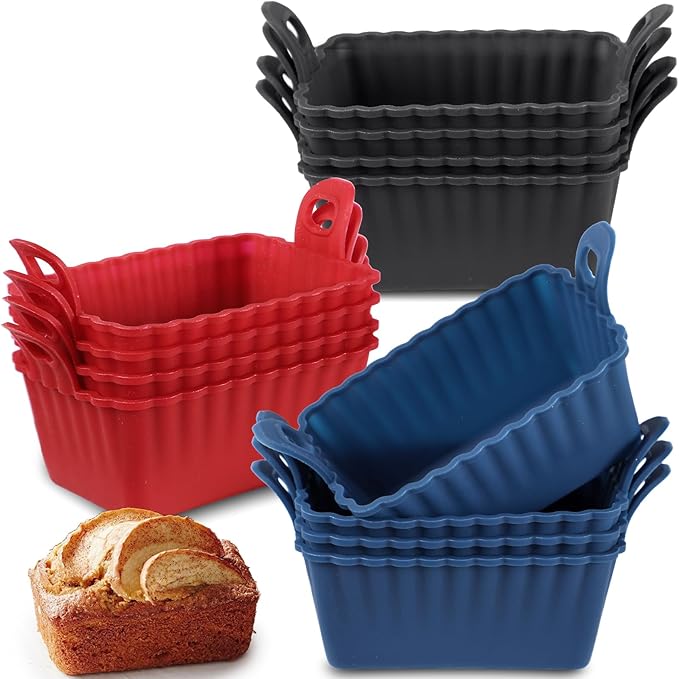 Webake Air Fryer Mini Bread Loaf Pan with Handle, LFGB Platinum Silicone Mini Loaf Mold for Baking, Banana Bread, Cake, Meatloaf, Pack of 12