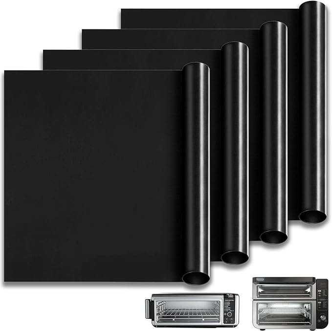4-Pack Fiberglass Air Fryer Mats 11.81"x12.4" For Ninja SP101/SP201/SP301/DCT401/DCT402 Compatible Oven Liners for Bottom of OvenReusable & Heavy-Duty for Even Cooking
