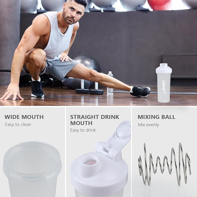 Protein Shaker Bottle 24oz- Leak- Proof GYM Shaker Cup with Handle and Mixing Ball Effortlessly Blend Drinks, Stay Hydrated During Workouts - BPA Free (WHITE)
