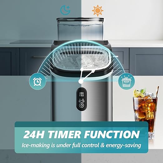 EUHOMY Ice Cube Maker Machine Countertop with External Water Tank, 2 Ways to Add Water, 34Lbs/Day, 16Pcs Ready in 7 Mins, Auto-Cleaning, with Ice Scoop & Basket, for Home/Kitchen/Office/Bar (Silver)