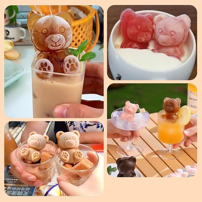 Bear Ice Cube Tray Mold - 3D Bear Shape Ice Cube Trays, Cute Ice Cube Molds for Whiskey Bourbon, 4-Hole Large Fun Shapes Ice Cube Trays, Funny Bear Gifts for Bear Lovers Women Men