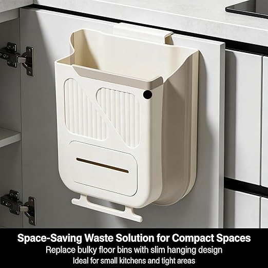 Foldable Hanging Trash Can for Kitchen Cabinet Door, Collapsible Trash Bin with Hook, Small Space Saving Kitchen Trash Can for Rv Bathroom Bedroom (Mix, 7L)