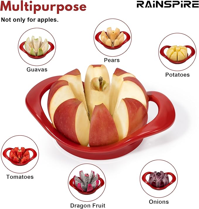 Rainspire Apple Cutter 8 Slices, 8 Blade Apple Slicer and Corer, Apple Corer Tool with Stainless Steel Blades, Super Sharp Fruit Cutter Fruit Slicer (Red)