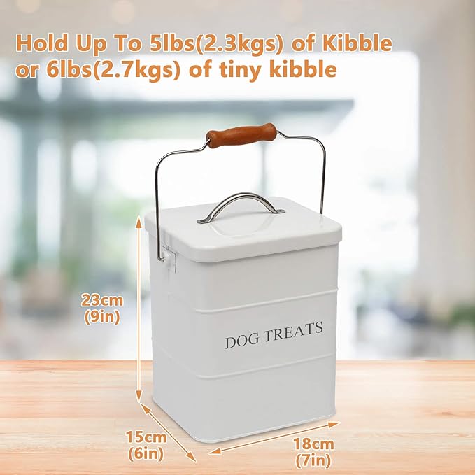 Geyecete Dog Treats tin and dog Food Storage Tin with Lid & with Spoon for dog Food Storage, Medium Pet Food Storage Can-Dog Food