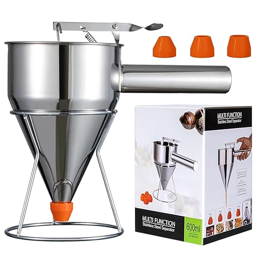 MyLifeUNIT Pancake Batter Dispenser, 20oz Multi-Caliber Stainless Steel Funnel Cake Dispenser with Stand for Pancakes, Cupcakes Any Baked Goods