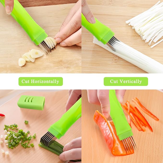 2Pcs Scallion Cutter Shred Knife, TACYKIBD Stainless Steel Vegetable Onion Scallion Slicer Shredder, Green Onion Cutter Slicer for Kitchen Cutting Garlic Salad Pasta Seaweed Garnishing Blooming